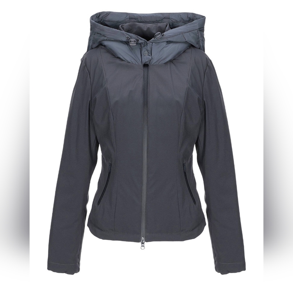 BOMBOOGIE women winter puffer grey hooded jacket size M - Picture 2 of 9